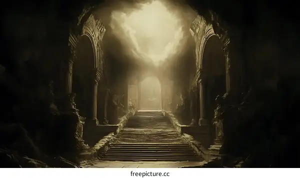 Stone Steps Leading to Heaven Through the Ruins of a Forgotten Temple