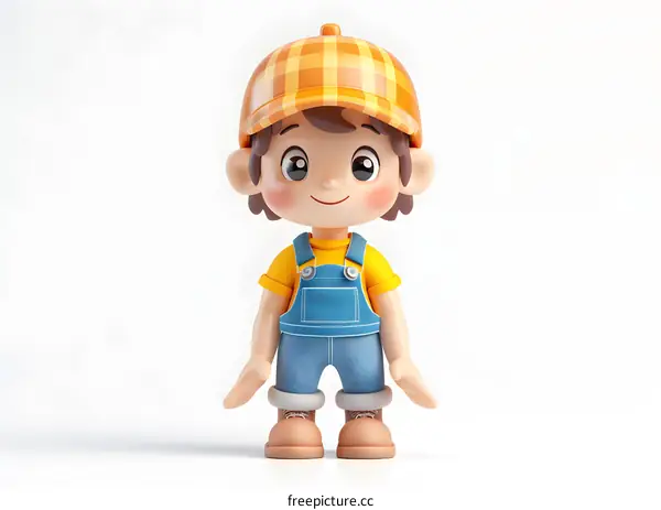Cute Cartoon Boy in Overalls and Hat