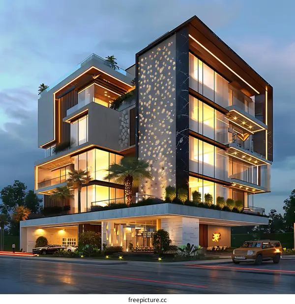 Modern house with palm trees