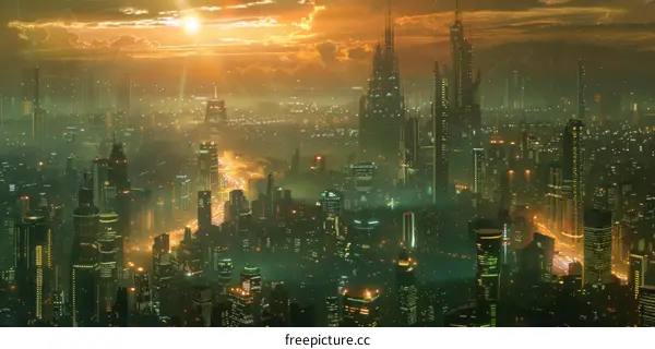 Futuristic Cityscape at Sunset