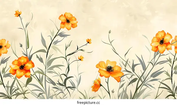 Watercolor Floral Painting With Yellow Flower Background