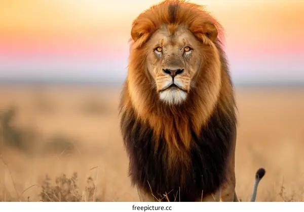 Close-up of a male lion staring at the camera