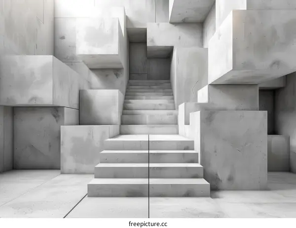 Abstract Concrete Architecture with Stairs