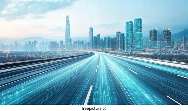 Modern City Expressway with Digital Trails