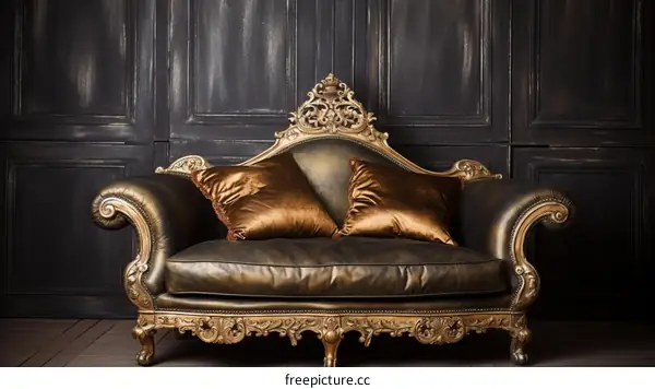 ornate golden vintage leather Chesterfield sofa couch