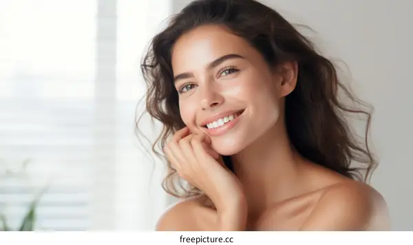 Beautiful young woman with perfect skin smiling