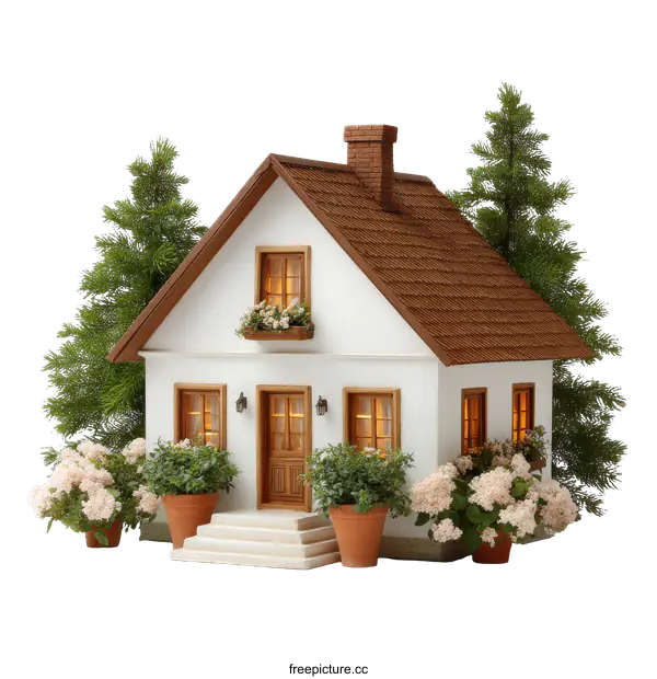 [Transparent Background PNG]Small House with Garden Illustration