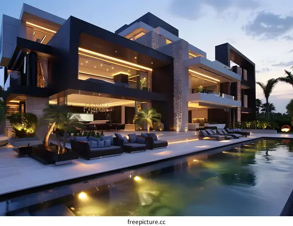 Modern Luxury Home With Swimming Pool And Patio