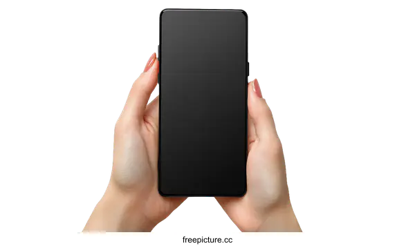 [Transparent Background PNG]Woman Hands Holding a Black Smartphone