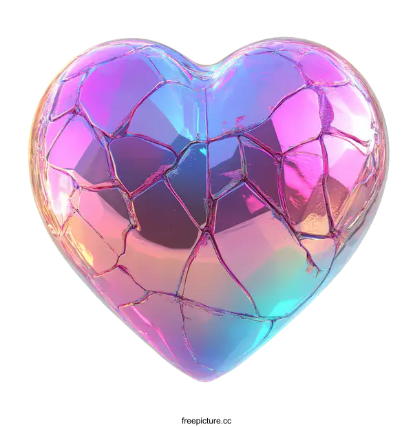[Transparent Background PNG]Broken Heart Illustration with Colorful Holographic Effect