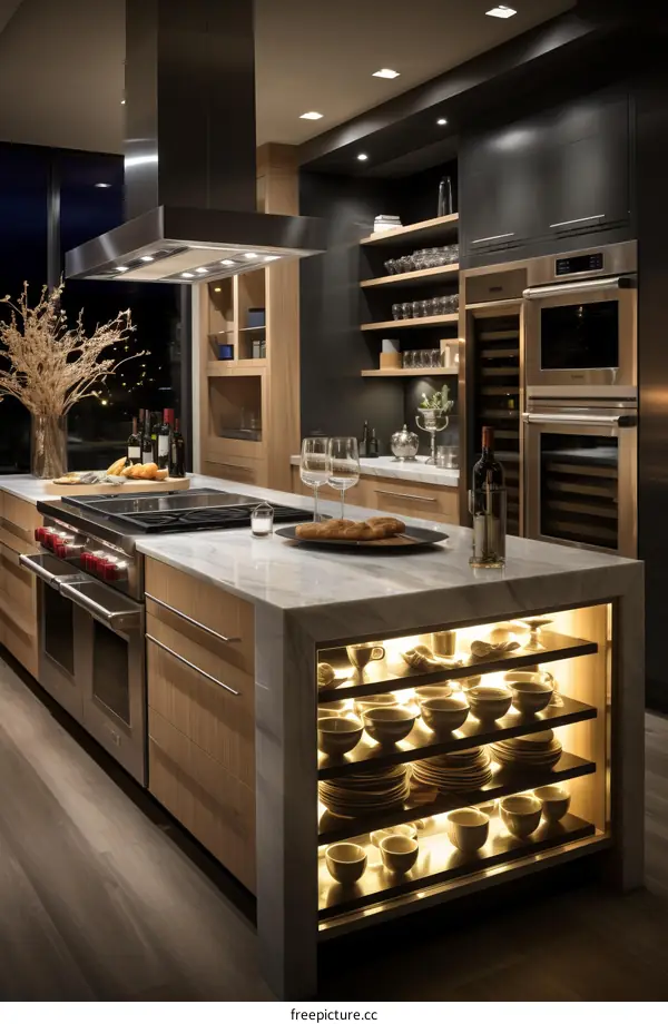 Open-Concept Kitchen With Large Island and Marble Countertops