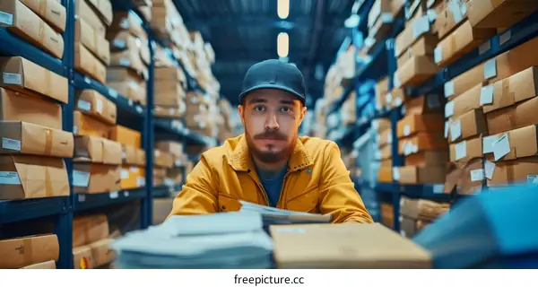 Warehouse Employee Preparing Packages for Shipment