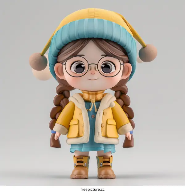 Smiling Winter Girl in Yellow Coat