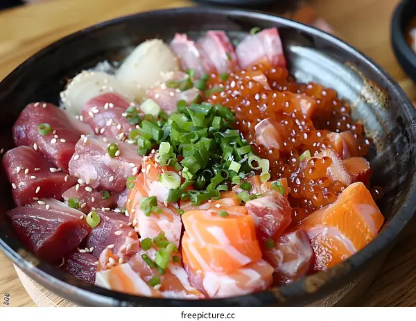 A delicious and healthy meal of sashimi with rice