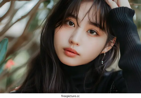 Portrait of a Young Asian Woman with Long Black Hair