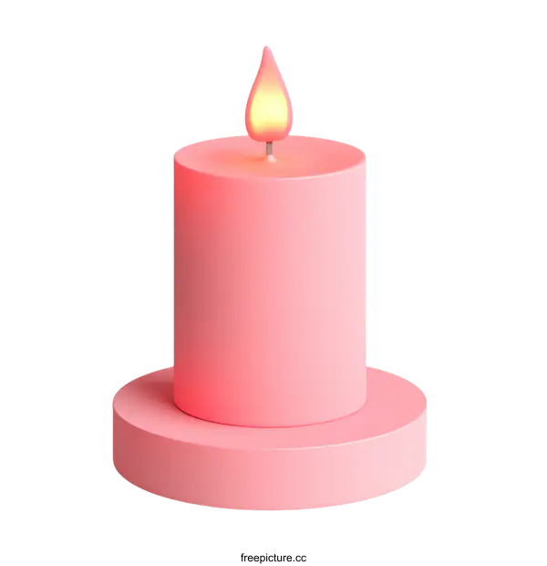 [Transparent Background PNG]Pink Cylindrical Candle with Flame Illustration