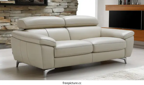 Modern Light Beige Leather Sofa in Living Room
