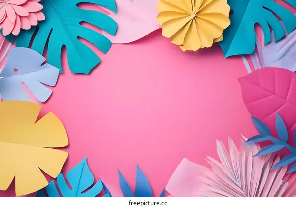 Tropical Leaves Paper Art Background