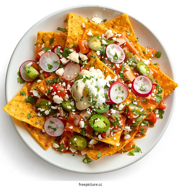 Nachos with fresh vegetables and sour cream