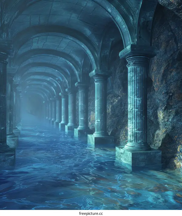 Submerged Ancient Columns  Mystical Underwater Passageway