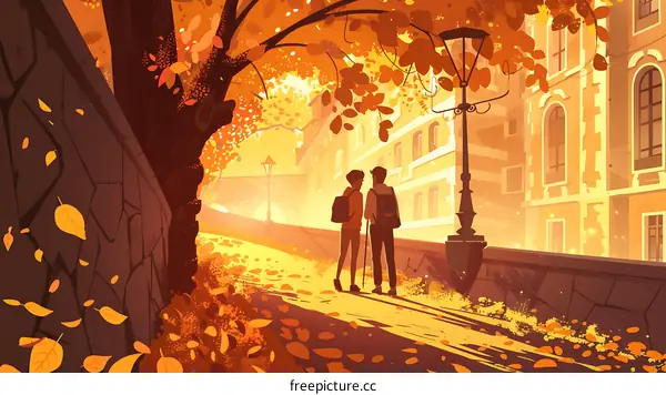 Autumn Walk with Friends in City Park