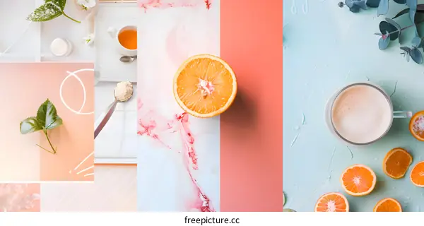 Orange and White Flat Lay with Tea and Coffee