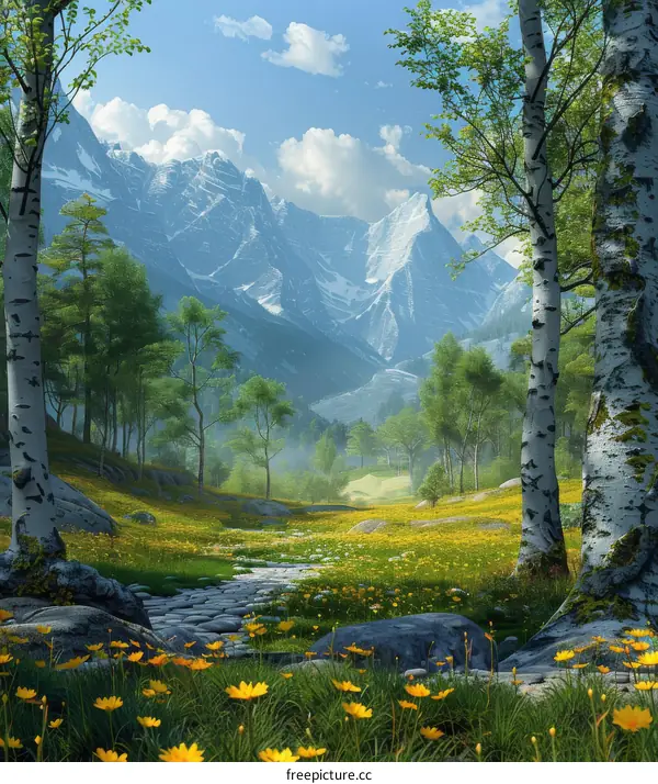 Serene Mountain Stream in a Tranquil Valley