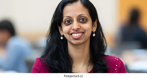 Smiling Indian Woman Portrait in a Red Blouse