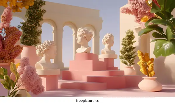 Classical Sculptures in a Minimalist Garden Setting