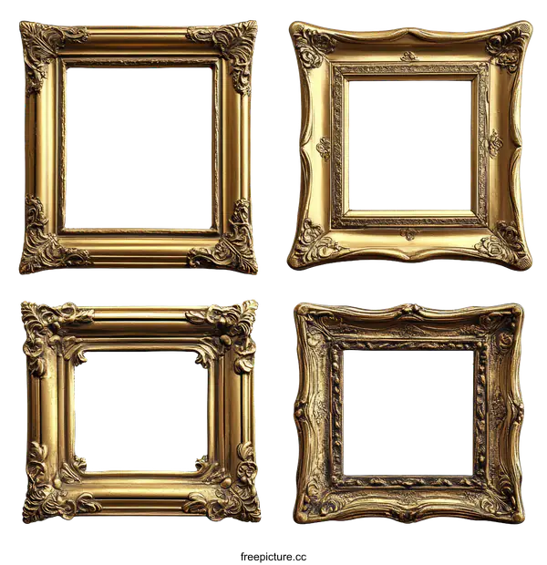 [Transparent Background PNG]Gold Decorative Picture Frames Set
