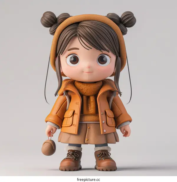 3D rendering of cute little girl wearing winter clothes