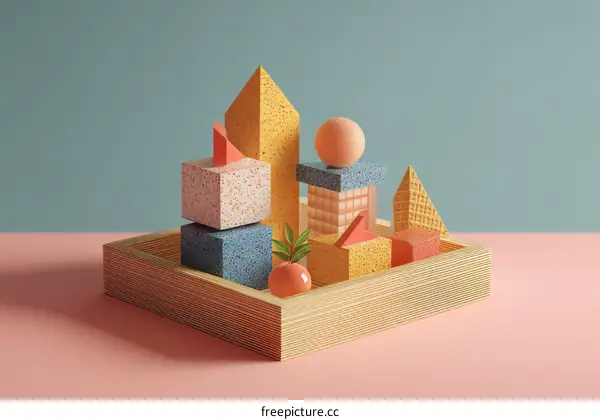 Colorful Geometric Shapes in Wooden Frame