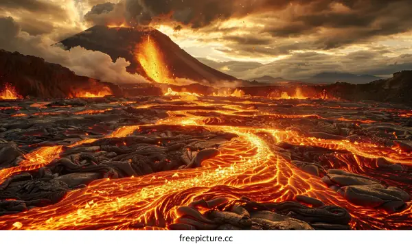 Lava from the erupting Fagradalsfjall volcano in Iceland