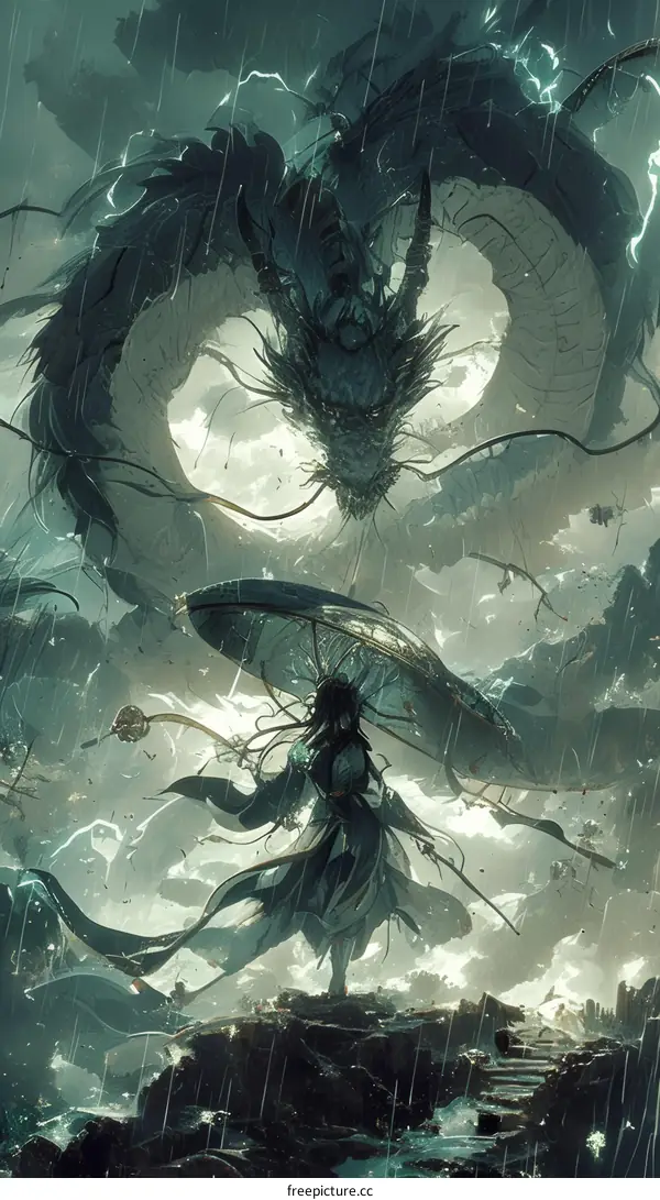 Dragon and Umbrella: A Fantasy Illustration