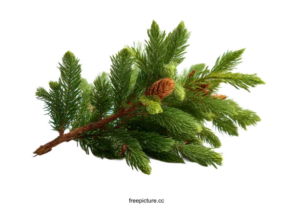 [Transparent Background PNG]Fresh Green Fir Branch with Cones on White Background