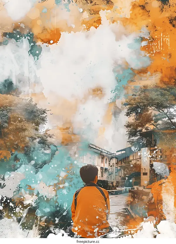 Abstract Watercolor Painting of a Person in an Alleyway