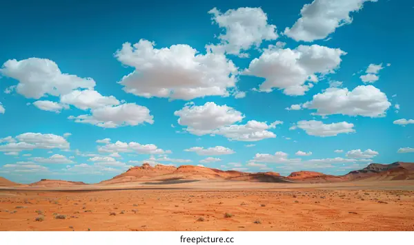 Arid Desert Landscape with Rocky Mountains and Sparse Vegetation