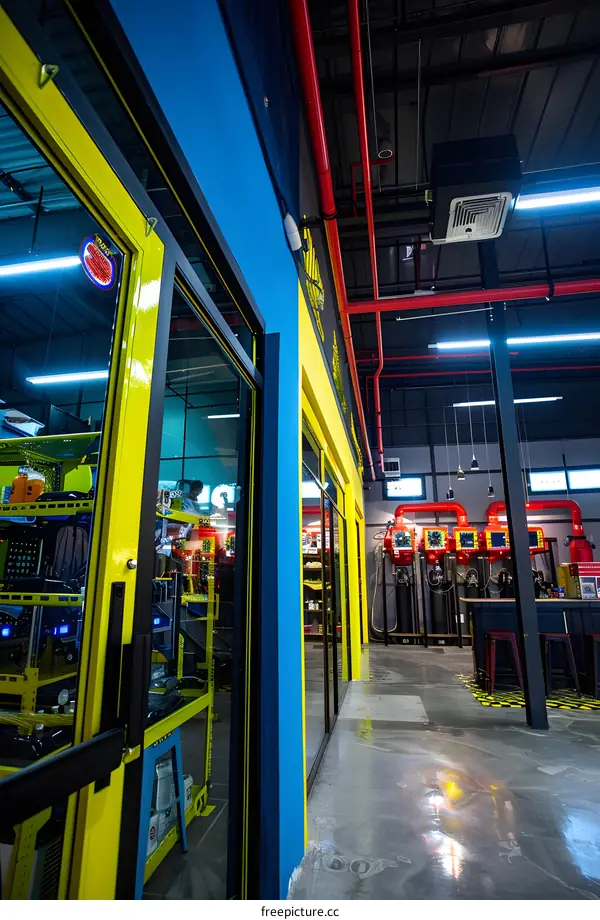 Yellow and Blue Interior of a Modern Building