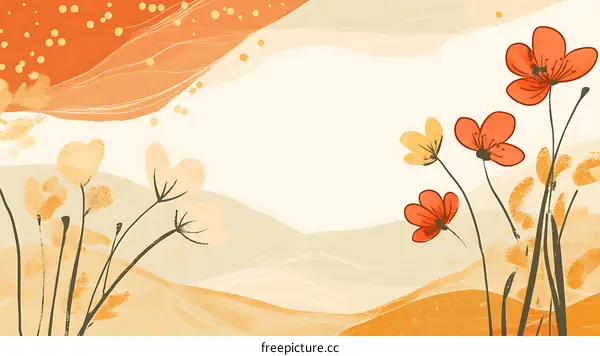 Abstract Floral Background with Orange and Yellow Flowers