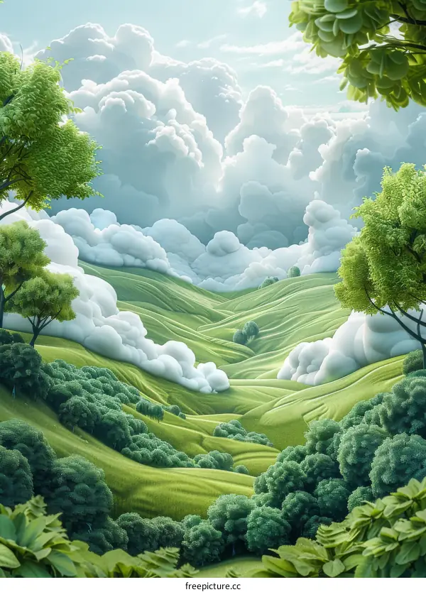 Green Hills Covered in Clouds
