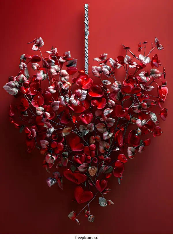 A heart made of red flowers