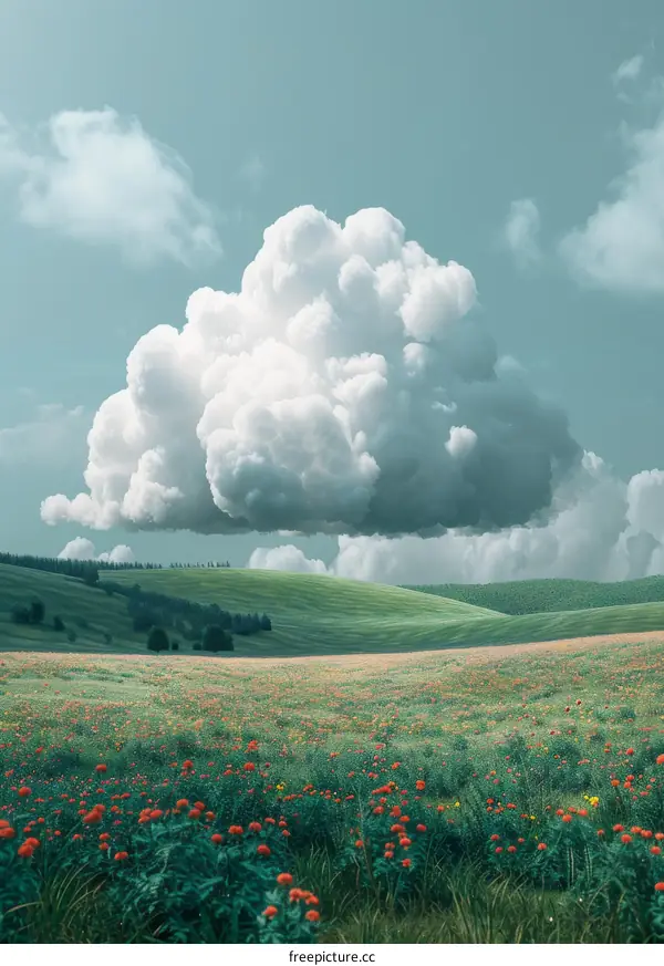 Vast Green Field with White Clouds