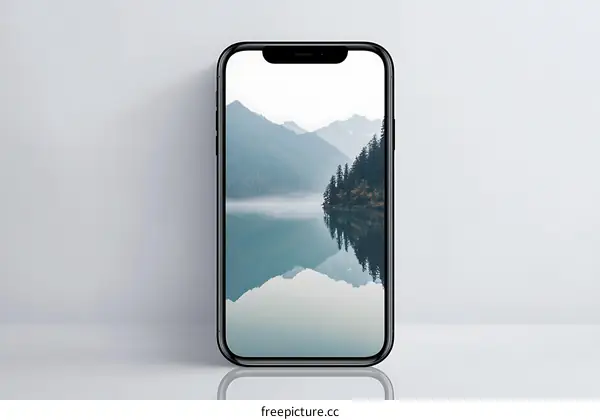 Smartphone Mockup With Mountain Lake Background