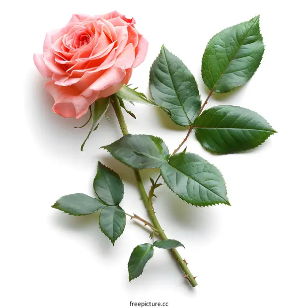 single pink rose on white background