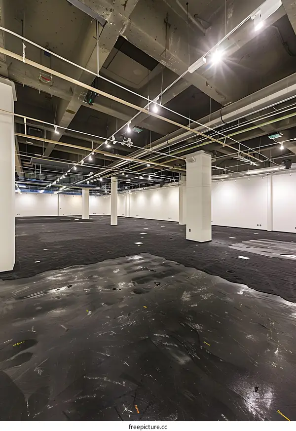 Empty Large Room With Exposed Ceiling and Pipes