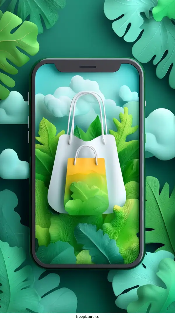 Eco-Friendly Shopping Bag Illustration on Smartphone