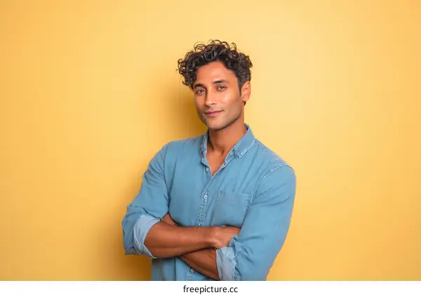 Confident Man Posing Against a Mustard Yellow Background