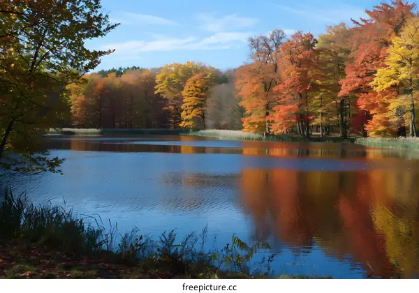 colorful autumn trees and lake in the park