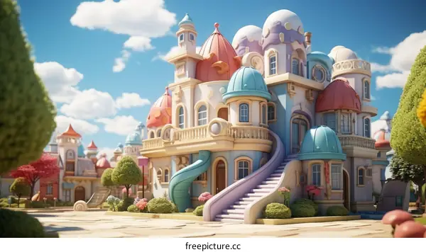 A Whimsical and Colorful Digital Illustration of a Playful Town