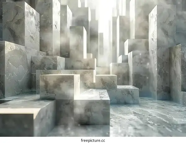 Futuristic Cityscape with Glowing Light Beams and Tall Buildings